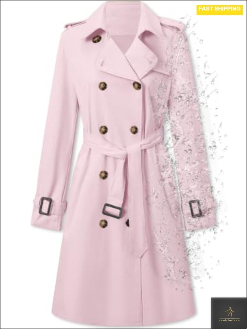 Women's Double Breasted Water-Repellent Belted Trench Coat